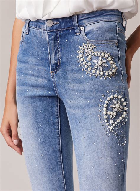 Pearl And Rhinestone Detail Jeans Fashion Jean Pocket Designs Denim Fashion