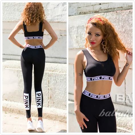 pink tracksuits yoga sets 2018 new sexy women two 2 piece set sports set vest crop top and