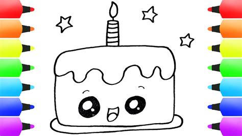 Drawing a c, oon cake. Cute BIRTHDAY CAKE Glitter Drawing and Coloring Page for Kids ! Kids Activities, Arts and Crafts ...
