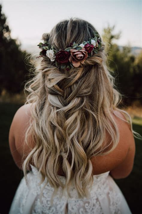 Chunky Braid Wedding Hair With Flower Crown Wedding Hair Flower Crown