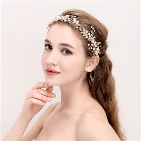 luosu gold floral headband pearl crystal girls hair accessories sweat headbands for girls gold