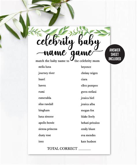 Celebrity Baby Name Game Baby Shower Games Match Baby With Celebrity