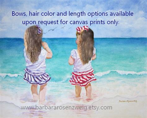 Beach Twins Sisters Art Print Of Original Watercolor Painting Etsy