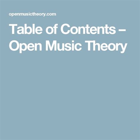 Table Of Contents Open Music Theory Music Theory Theories