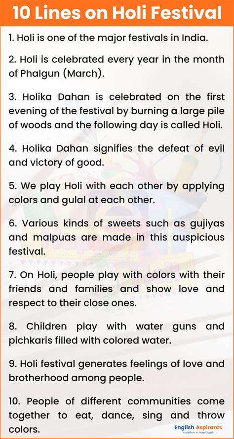 Holi Essay In English 10 Lines 10 Lines On Holi Festival