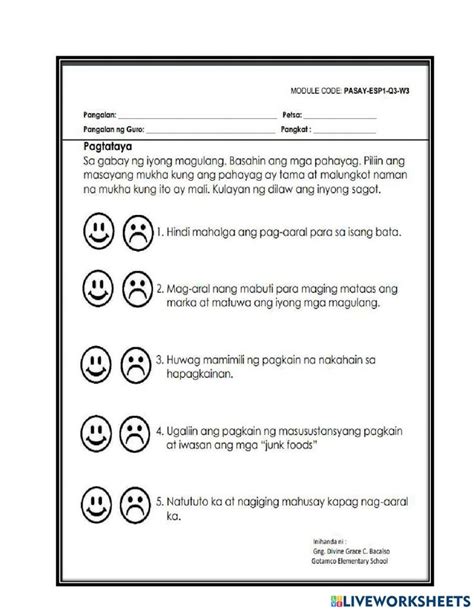 Mga Karapatan Worksheet Summative Assessment Worksheets Workbook