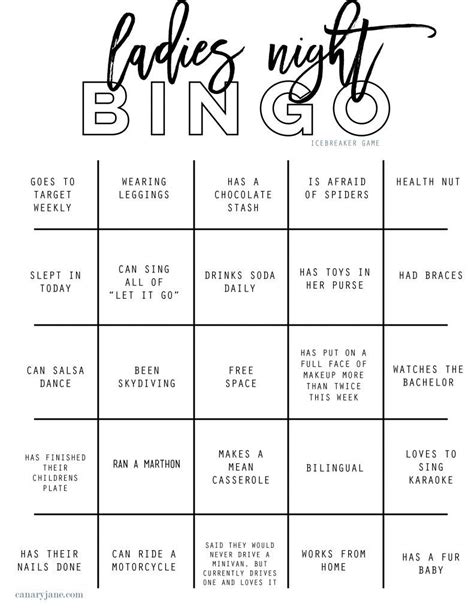 Best Ladies Night Out Bingo Icebreaker Free Printable To Get The Party
