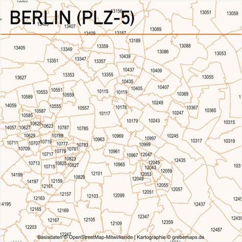 Berlin Postleitzahlen Karte Plz 5 Vektor Grebemaps Kartographie