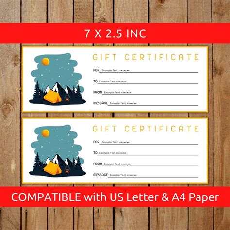 Camping T Certificate Printable Camping Ticket Voucher Etsy Canada