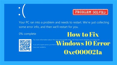 Many times, windows 10 suddenly crashes and your device ends up at a blue screen, also known as the blue screen of death, revealing that you have to restart your pc because it ran into a problem. How to Fix Windows 10 Error 0xc000021a - YouTube