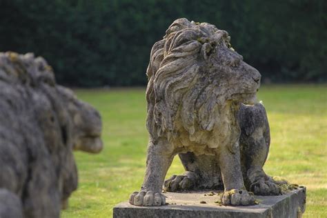 A Life Size Pair Of Fine English Country House Stone Lion Statues (over