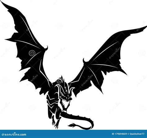 Medieval Black Dragon Fantasy Flying Silhouette Stock Vector