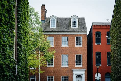 Trees And Historic Houses In Fells Point Baltimore Maryland Stock