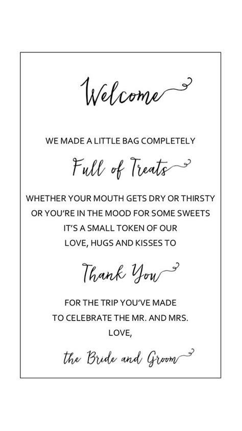 Printable Wedding Hotel Welcome Bag Note With Squiggle Swashes Etsy