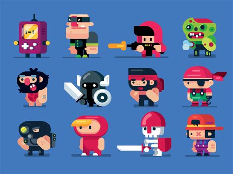Game Design Characters Flat Design Illustrations By Gigantic On