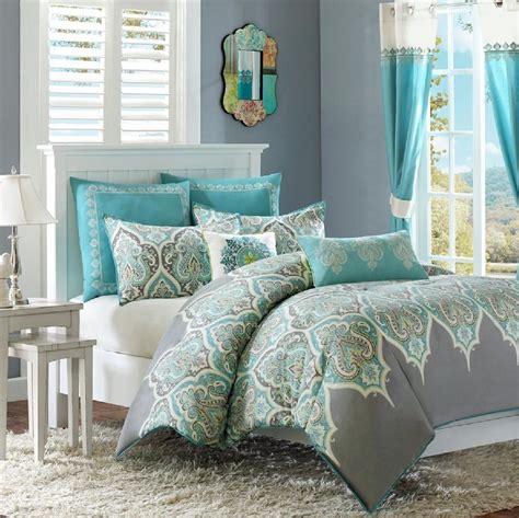 Nisha In Dusty Teal Charcoal Grey And Lime Green Comforter Sets By
