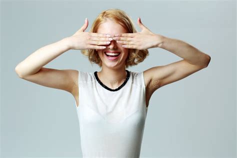 Laughing Woman Closing Her Eyes With Hands Stock Image Image Of Curly Pretty 40858909