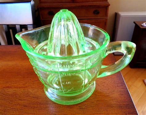 Vintage Green Depression Glass Juicer Reimer With Cup Mixing