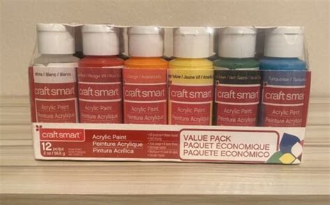 Craft Smart Acrylic Paint Value Set 12 Pc Basic Primary Colors New In