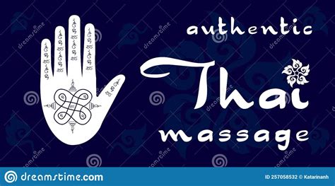 Authentic Thai Massage Logo For Thai Massage In Blue Hand With The Thai Pattern And