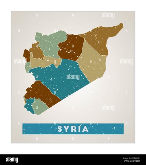 Syria Map Country Poster With Regions Old Grunge Texture Shape Of