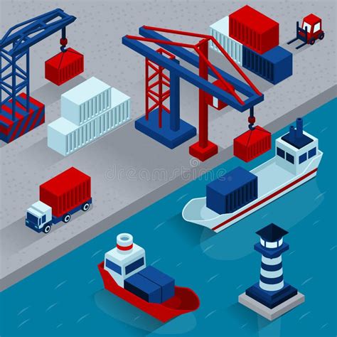 Seaport Cargo Loading Isometric Concept Stock Vector Illustration Of