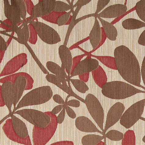 Brown Beige And Red Abstract Leaves Contemporary Upholstery Fabric By