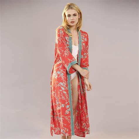 Parisian Rouge Long Kimono Organic Cotton Dressing Gown Ethical Market