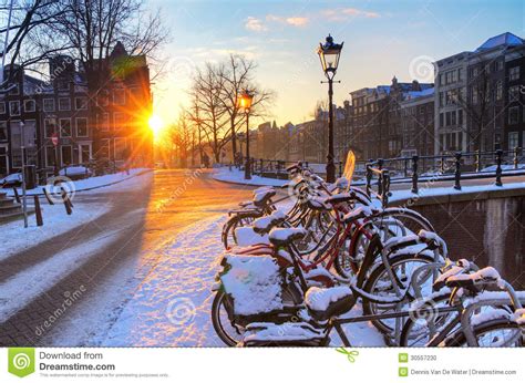 Amsterdam Snow Sunrise Stock Photo Image Of Cold