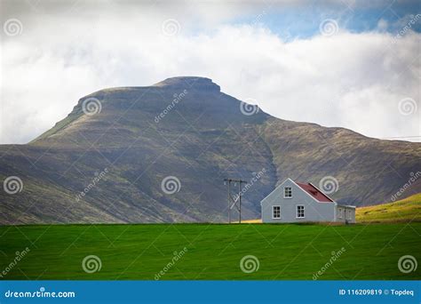 Mountains Landscape With An Icelandic House Stock Image Image Of