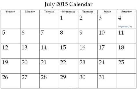 7 Best Images Of Printable 2015 Monthly Calendar Template July
