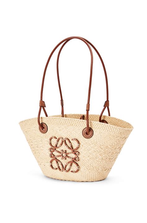 Small Anagram Basket Bag In Iraca Palm And Calfskin Naturaltan Loewe