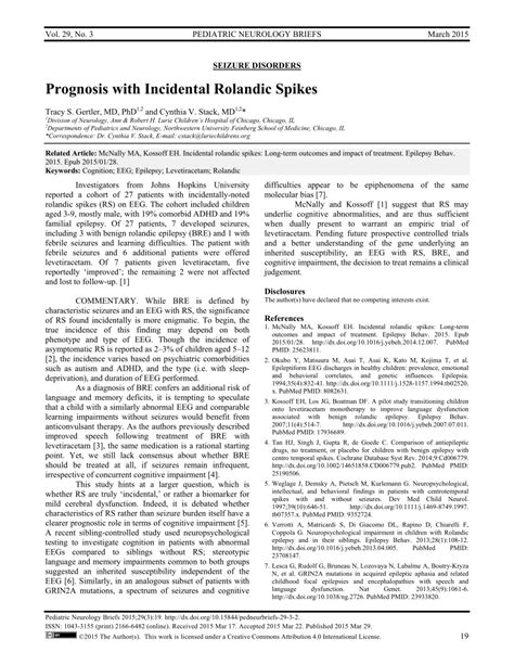 Pdf Prognosis With Incidental Rolandic Spikes
