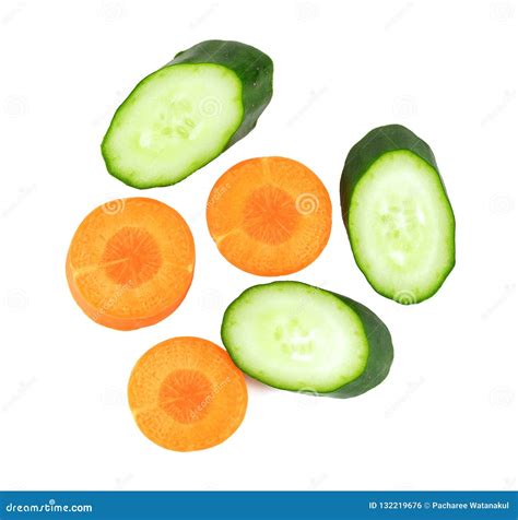 Cucumber And Carrot Slices On White Stock Photo Image Of Diet
