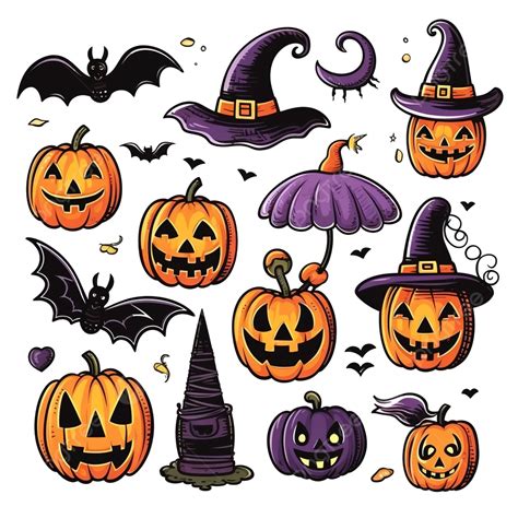 Collection Of Doodle Halloween Stickers Isolated Set Of Hand Drawn