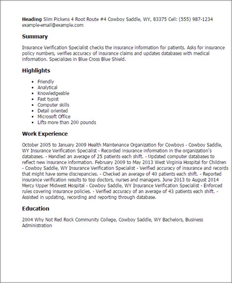 Maybe you would like to learn more about one of these? Insurance Verification Specialist Resume Template — Best ...