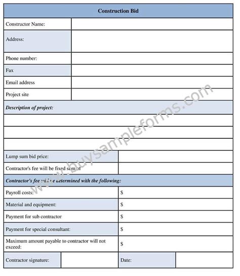 Construction Bid Form Template Printable Download Word Template Buy