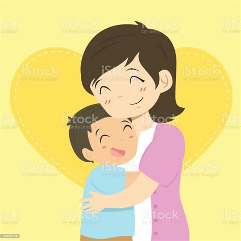 Ilustración De Madre E Hijo Abrazando A Vector De Dibujos Animados Y