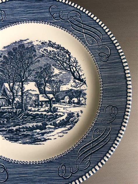 Royal Currier And Ives Blue Luncheon Plates Old Grist Mill Etsy