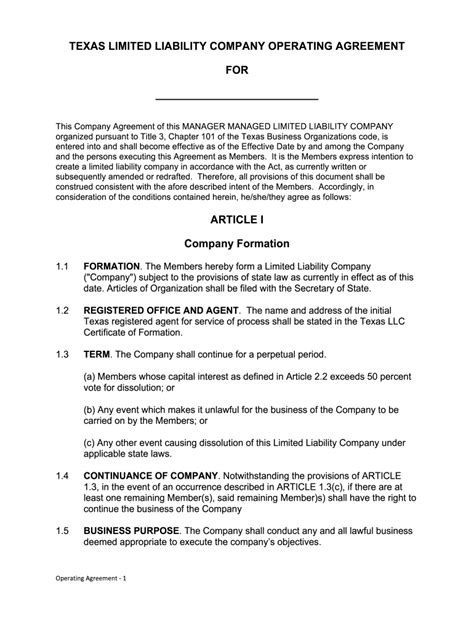 Texas Llc Operating Agreement Template 2020 Fill And Sign Printable