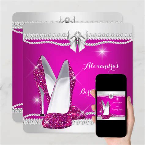 Elegant Glitter Glamour Pink High Heels Birthday Invitation Zazzle