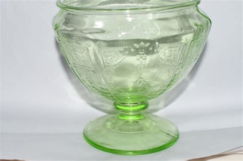 Anchor Hocking Princess Covered Green Depression Vaseline Uranium Glass