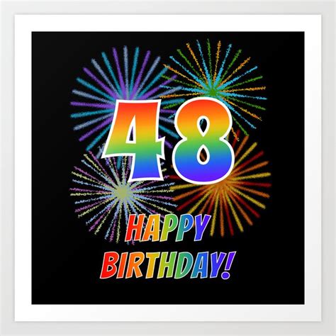 48th Birthday 48 And Happy Birthday W Rainbow Spectrum Colors Fun