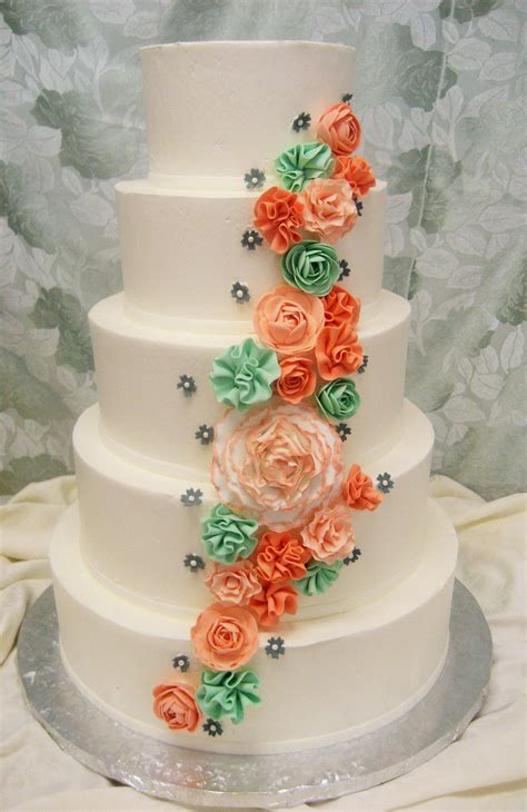 Amelia Wedding Cake Design Smooth Buttercream Frosting Mint Coral