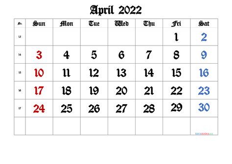 April 2022 Printable Calendar With Week Numbers 6 Templates