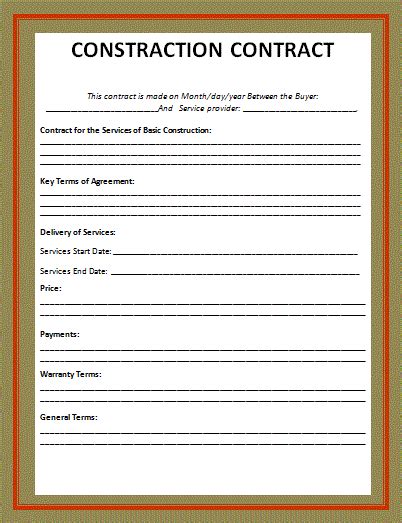 Printable Construction Contract Agreement Template Classles Democracy