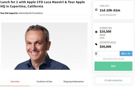 Luca maestri is chief financial officer, senior vice president of apple inc. Apple CFO Luca Maestri Auctions Lunch and Apple HQ Tour for Charity | Ultimatepocket