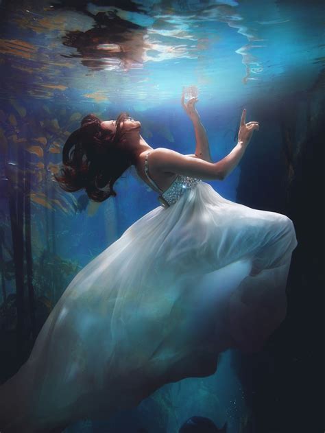 Underwater Photography Of Woman Wearing White Dress Photo Free