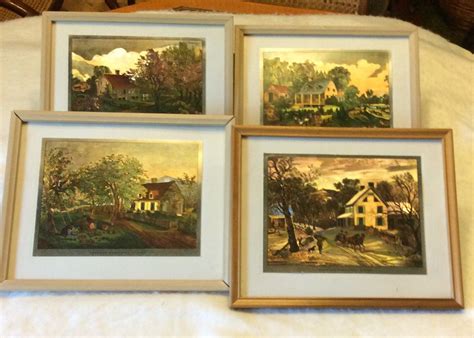 Vintage 1960s Currier And Ives Foiled Prints Four Etsy Currier And