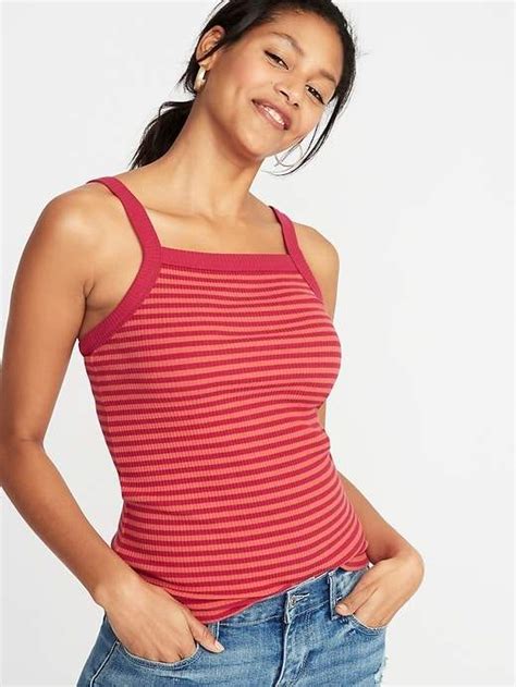 Old Navy Semi Fitted Rib Knit Striped Tank For Women Casual Chic Yves